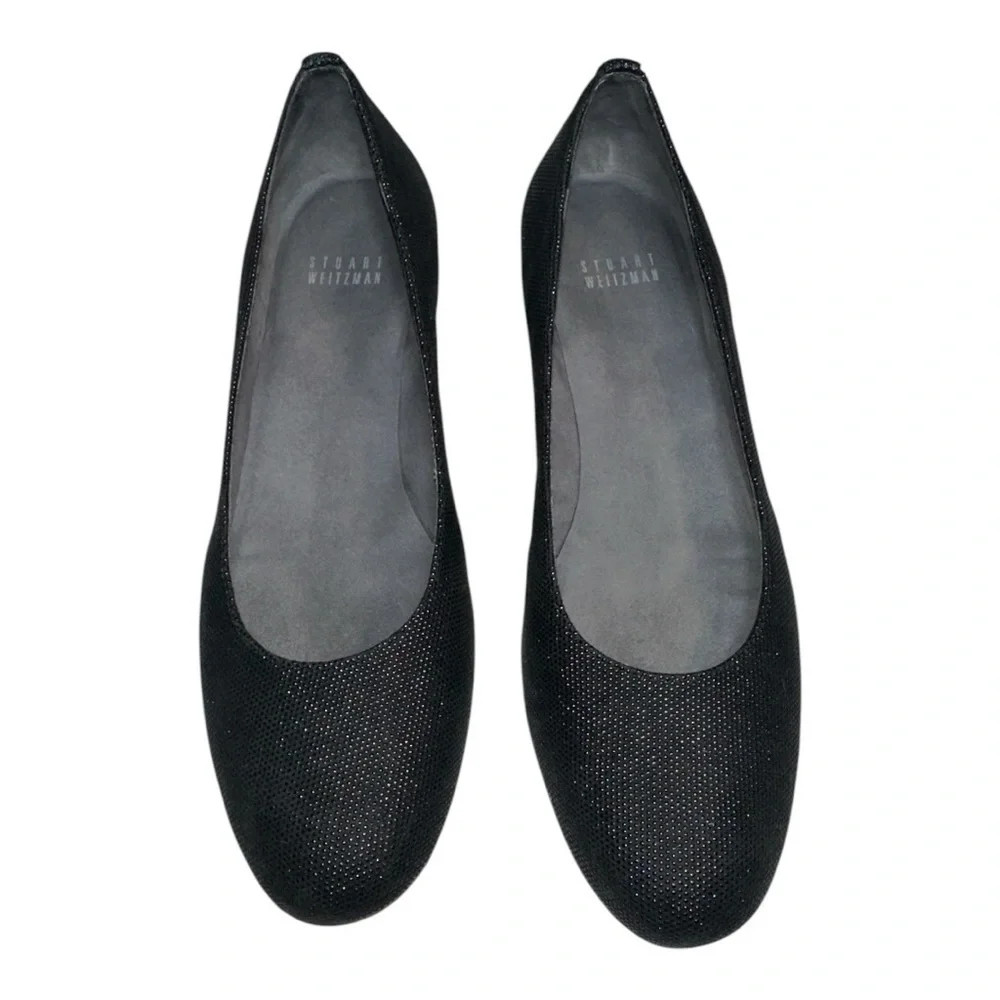 Stuart Weitzman women’s Black Metallic Printed Wedge Shoes size 8 - Picture 2 of 9